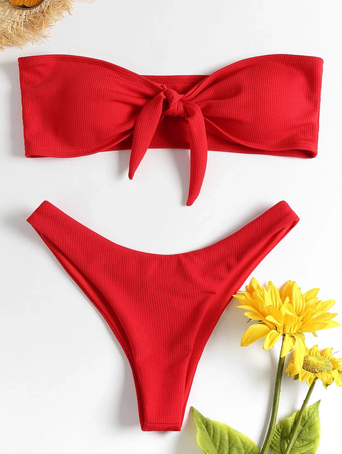 Tube Top Bow Split Bikini Swimsuit