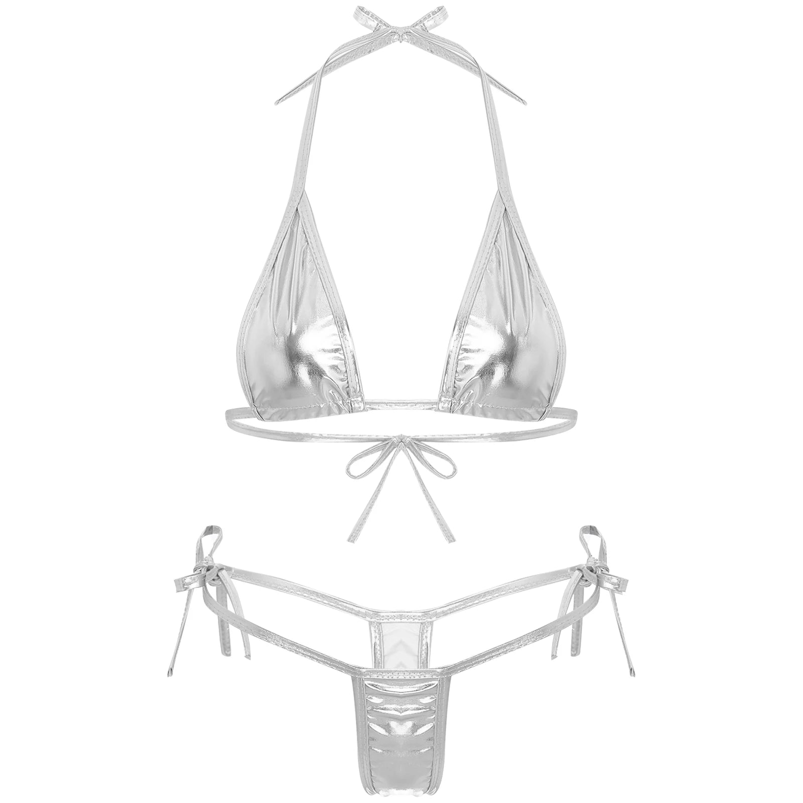 Metallic Lacing Non-Padded Triangle Shiny Swimwear