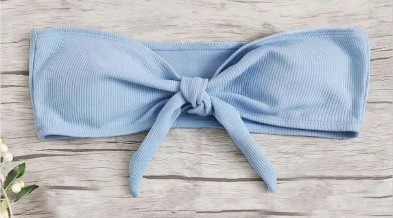 Tube Top Bow Split Bikini Swimsuit