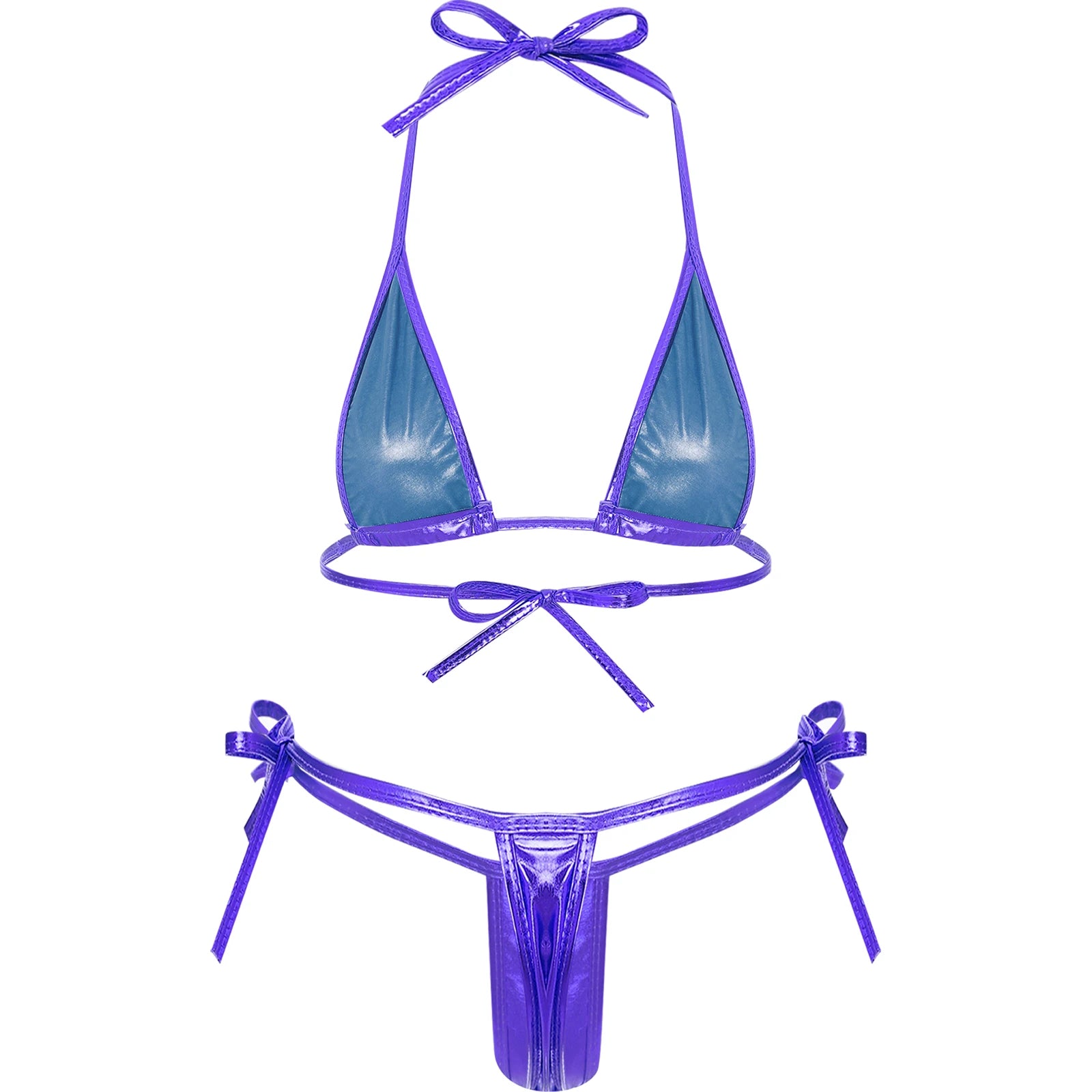 Metallic Lacing Non-Padded Triangle Shiny Swimwear