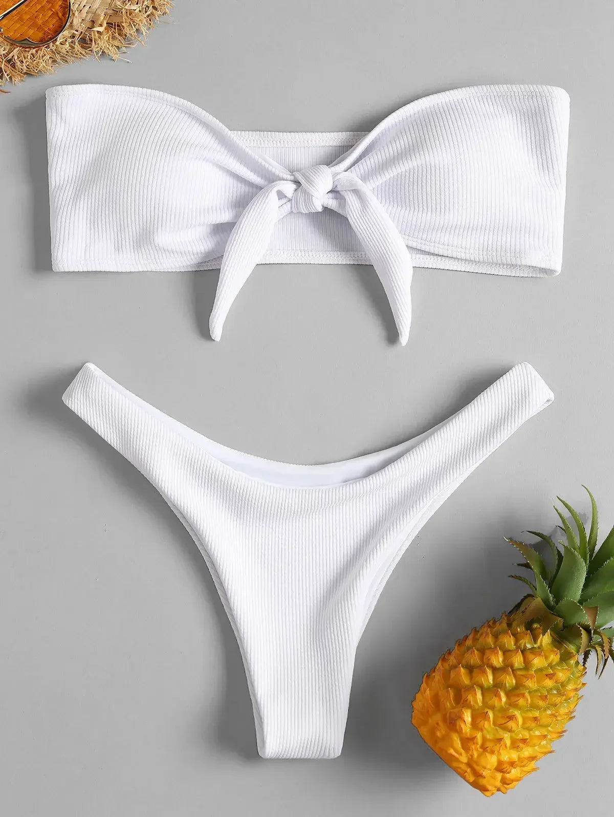 Tube Top Bow Split Bikini Swimsuit