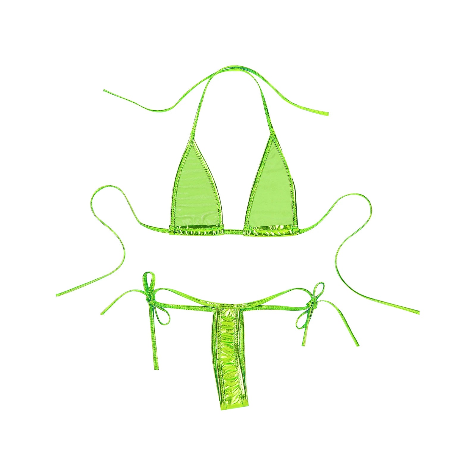 Metallic Lacing Non-Padded Triangle Shiny Swimwear